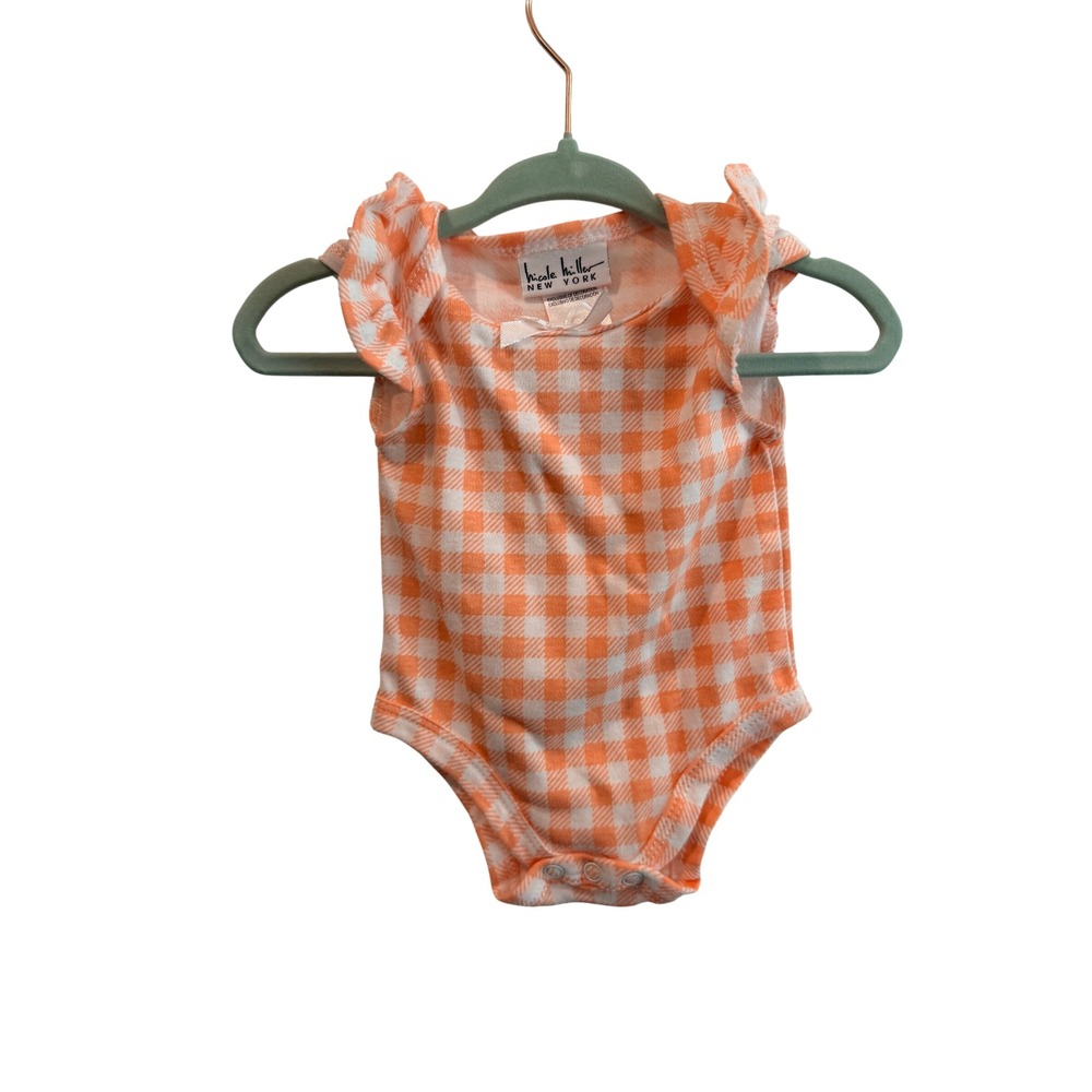 Nicole Miller New York Baby Orange Gingham Ruffle Bodysuit 0/3M